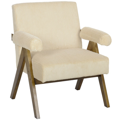 Corduroy Accent Chair Armchair with Wide Seat and Soft Padded Armrests for Reading, Bedroom, Beige Accent Chairs   at Gallery Canada