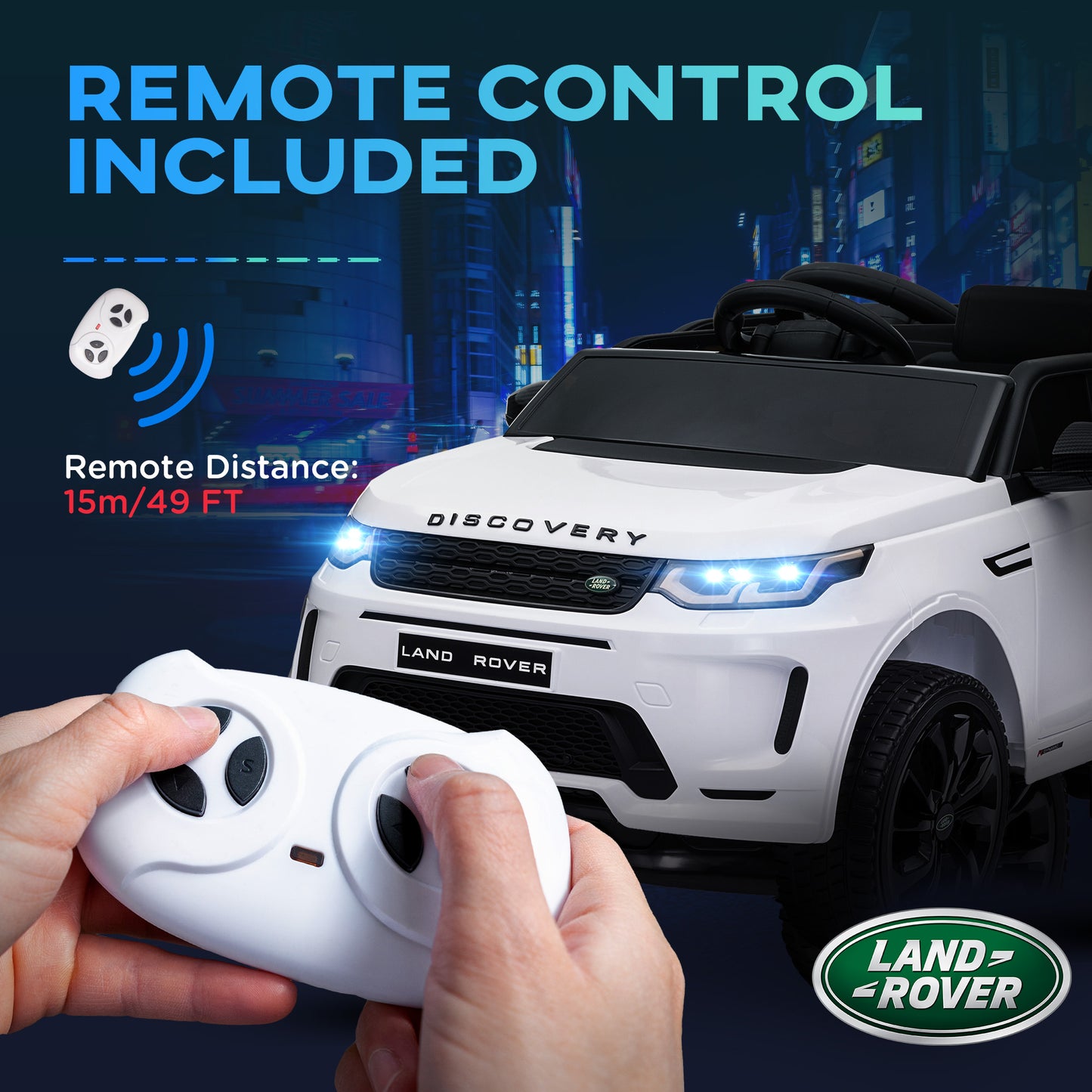 Land Rover Discovery Sport Licensed 12V Ride on Car w/ Remote, Soft Start, LED Lights, Music Horn, White Electric Toy Cars   at Gallery Canada