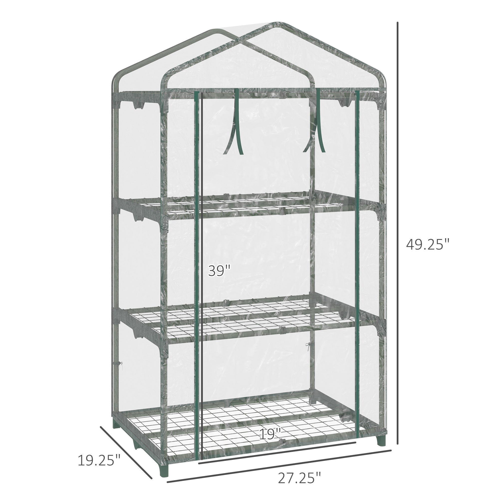 3 Tier Mini Greenhouse Portable Plant Greenhouse with Roll Up Door and Wire Shelves, 27