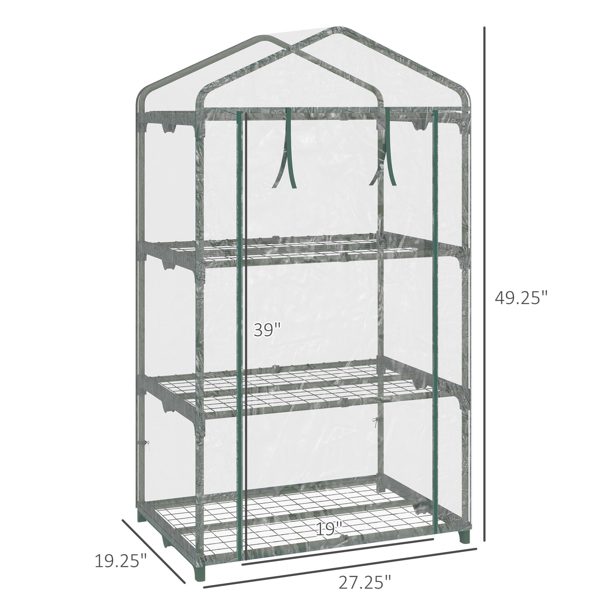 3 Tier Mini Greenhouse Portable Plant Greenhouse with Roll Up Door and Wire Shelves, 27" x 19" x 49", Clear Mini Greenhouses   at Gallery Canada