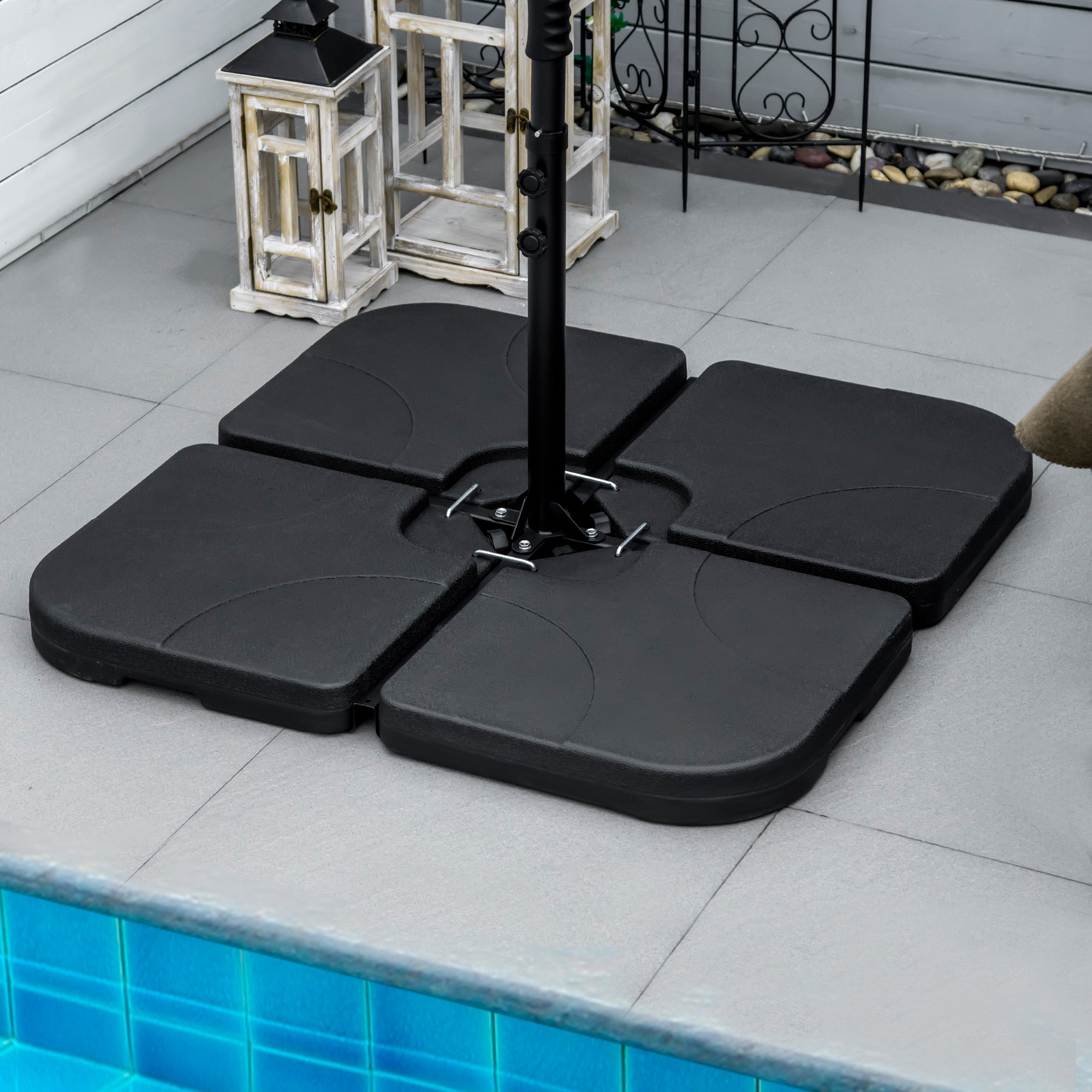 4 Piece Umbrella Base Stand w/ U Locking, 132 lb Capacity Water or 172 lb Capacity Sand, Black Umbrella Bases at Gallery Canada
