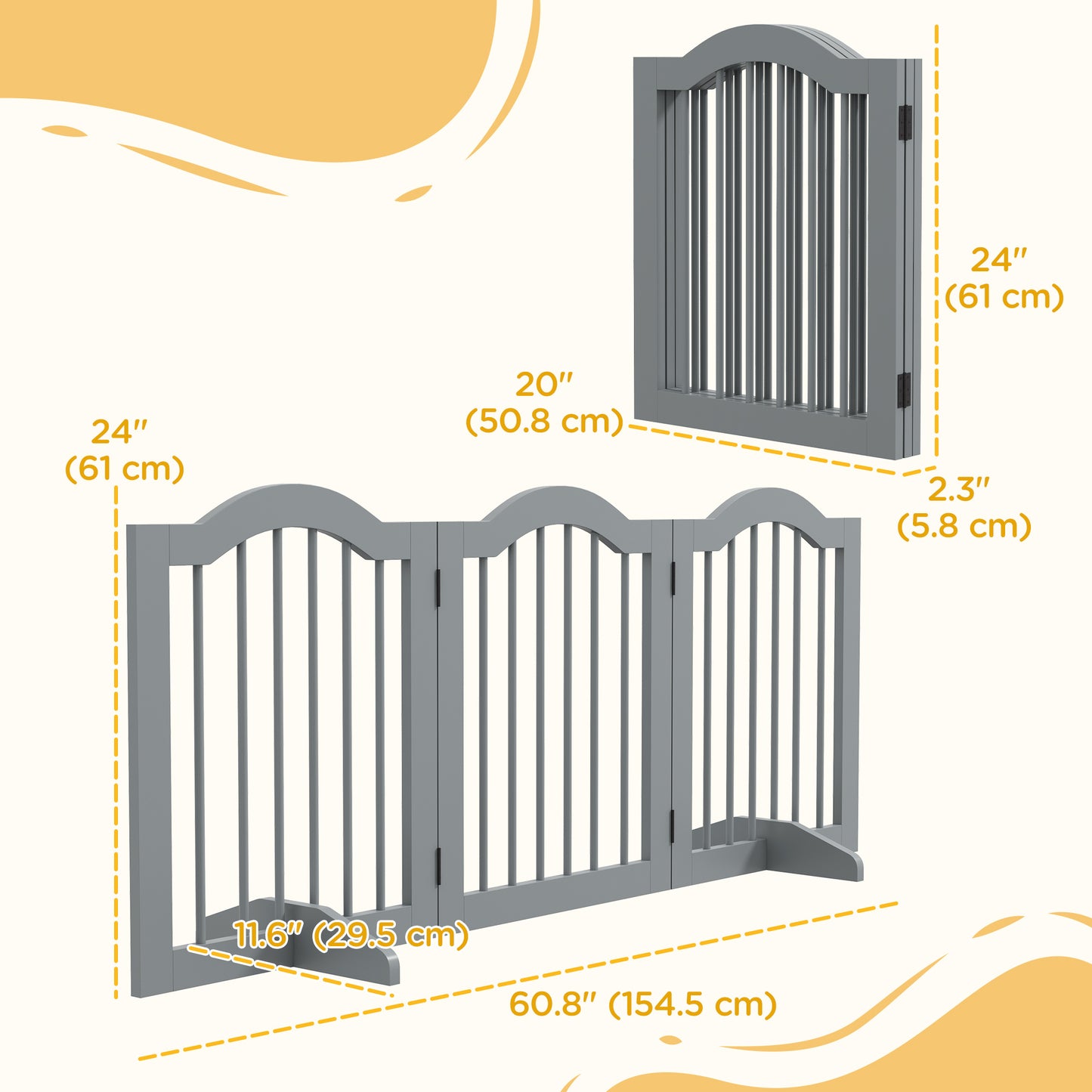 24" Freestanding Pet Gate For Dogs with 2 Support Feet, Light Grey Houses, Kennels & Pens   at Gallery Canada