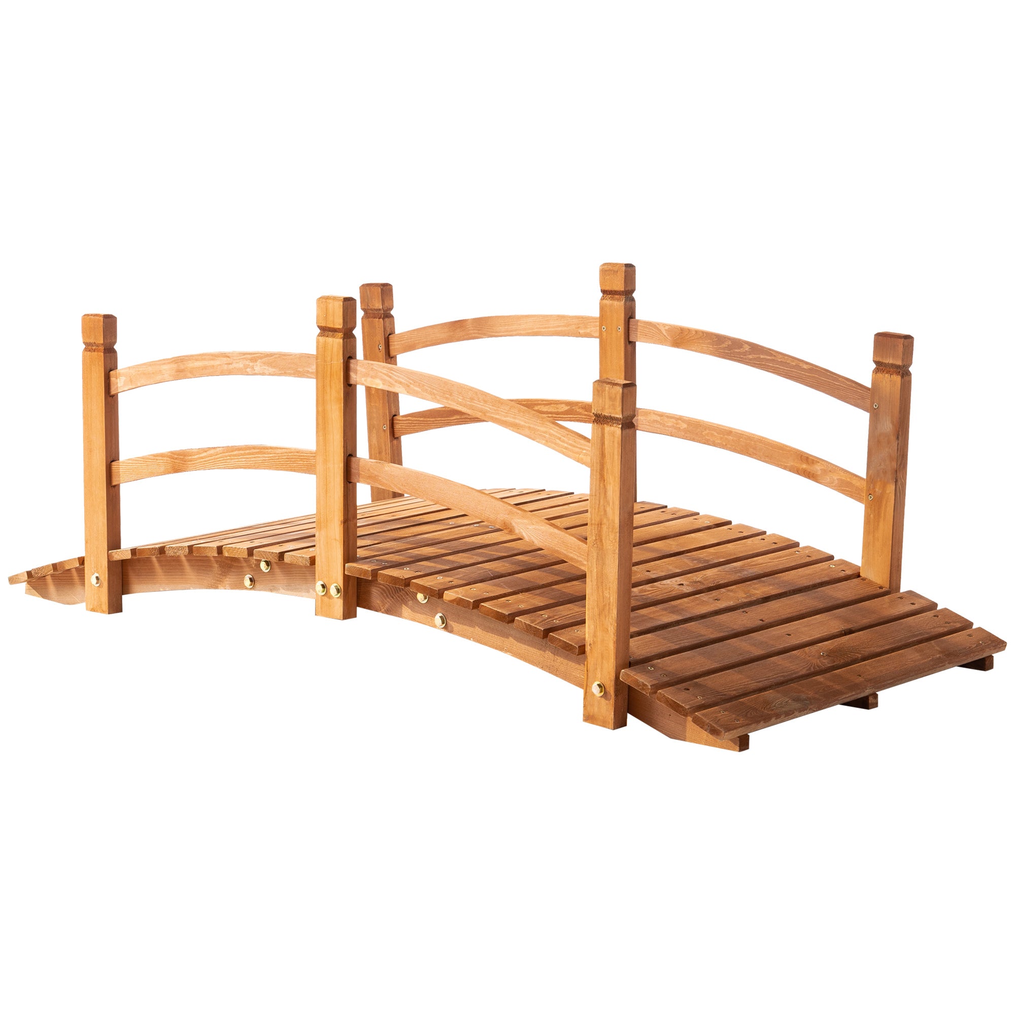 5FT Wooden Garden Bridge Classic Arc Footbridge with Guardrails for Stream Pond Walkway, Orange Garden Bridges Orange at Gallery Canada