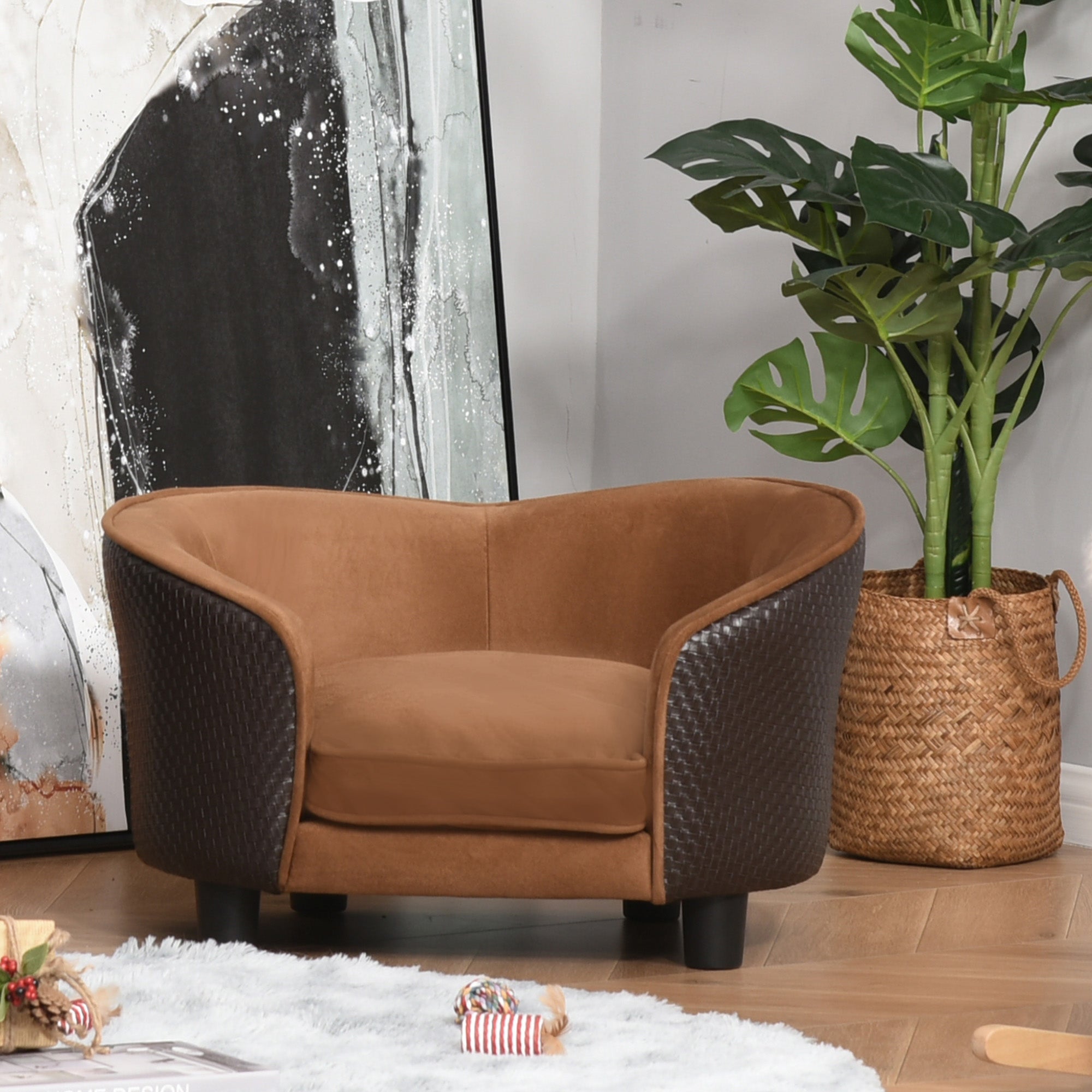 Rattan Style Pet Dog Cat Sofa Pet Bed Warm Dog Bed Chair with Removable Washable Cushion for Small Dogs Dog Sofas at Gallery Canada