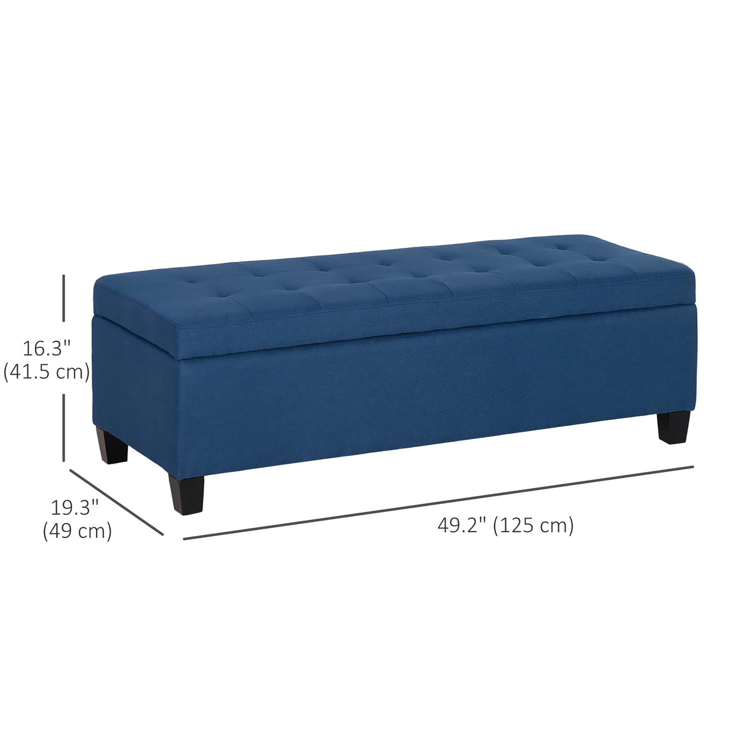 Rectangular Entry Bench, Tufted Upholstered Linen Fabric Wood Feet Storage Ottoman Bench, Blue Storage Ottomans & Benches   at Gallery Canada