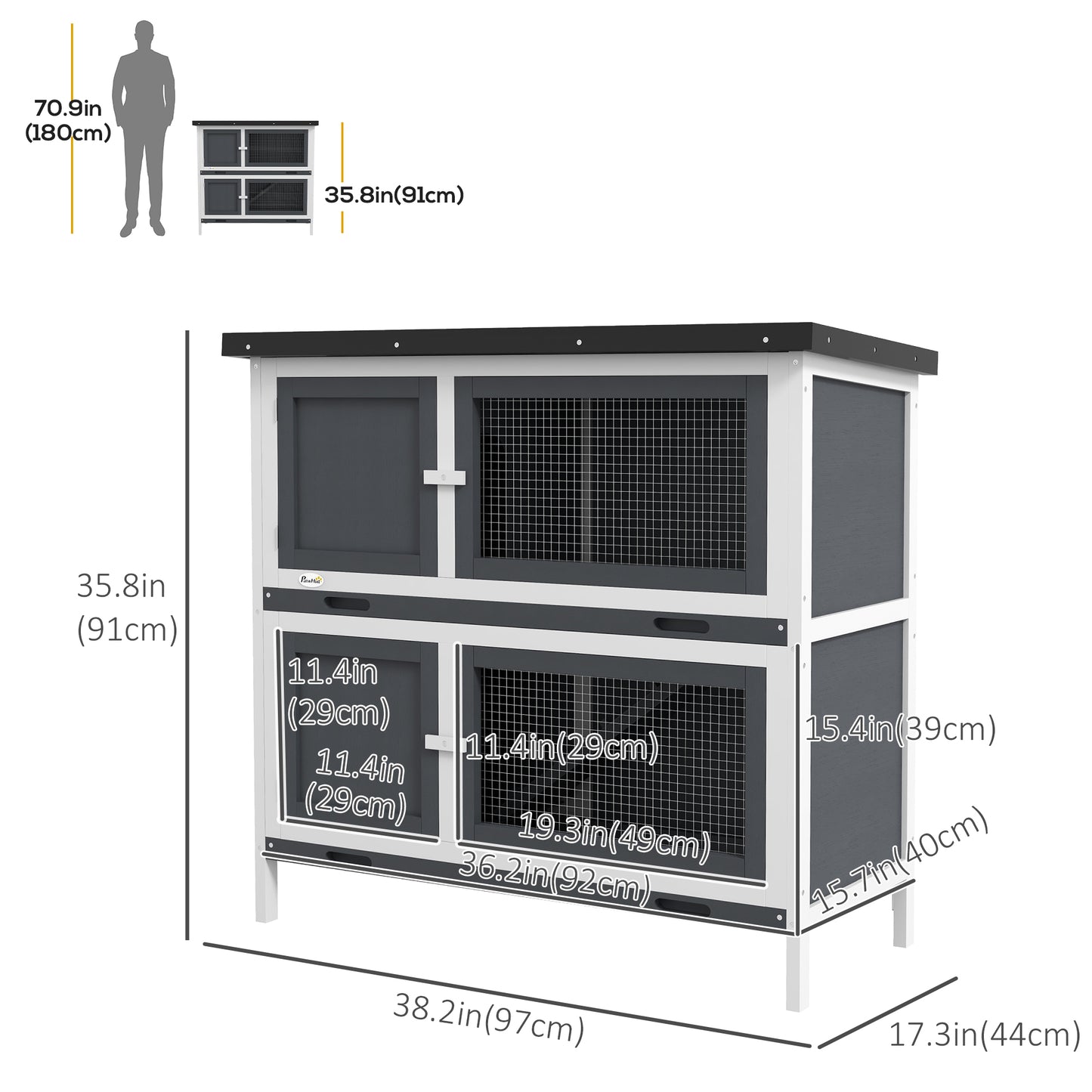 Wood Rabbit Hutch with 2 Large Main House, Ramp, Trays, Grey Rabbit Hutch   at Gallery Canada