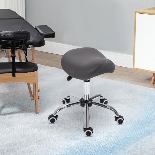 Adjustable Hydraulic Rolling Salon Stool Swivel Saddle Chair Spa Beauty Seat PU Leather, Grey