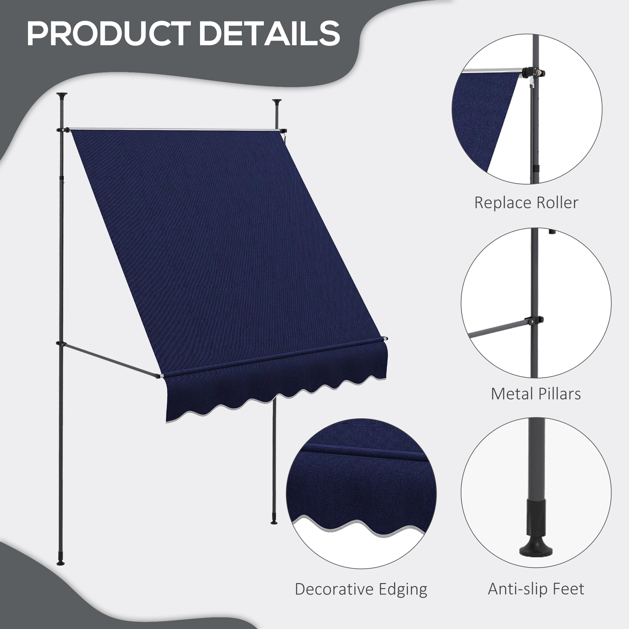 6.5' x 4' Manual Retractable Awning, Non-Screw Freestanding Patio Awning, UV Resistant, for Window or Door, Blue Patio Awnings at Gallery Canada