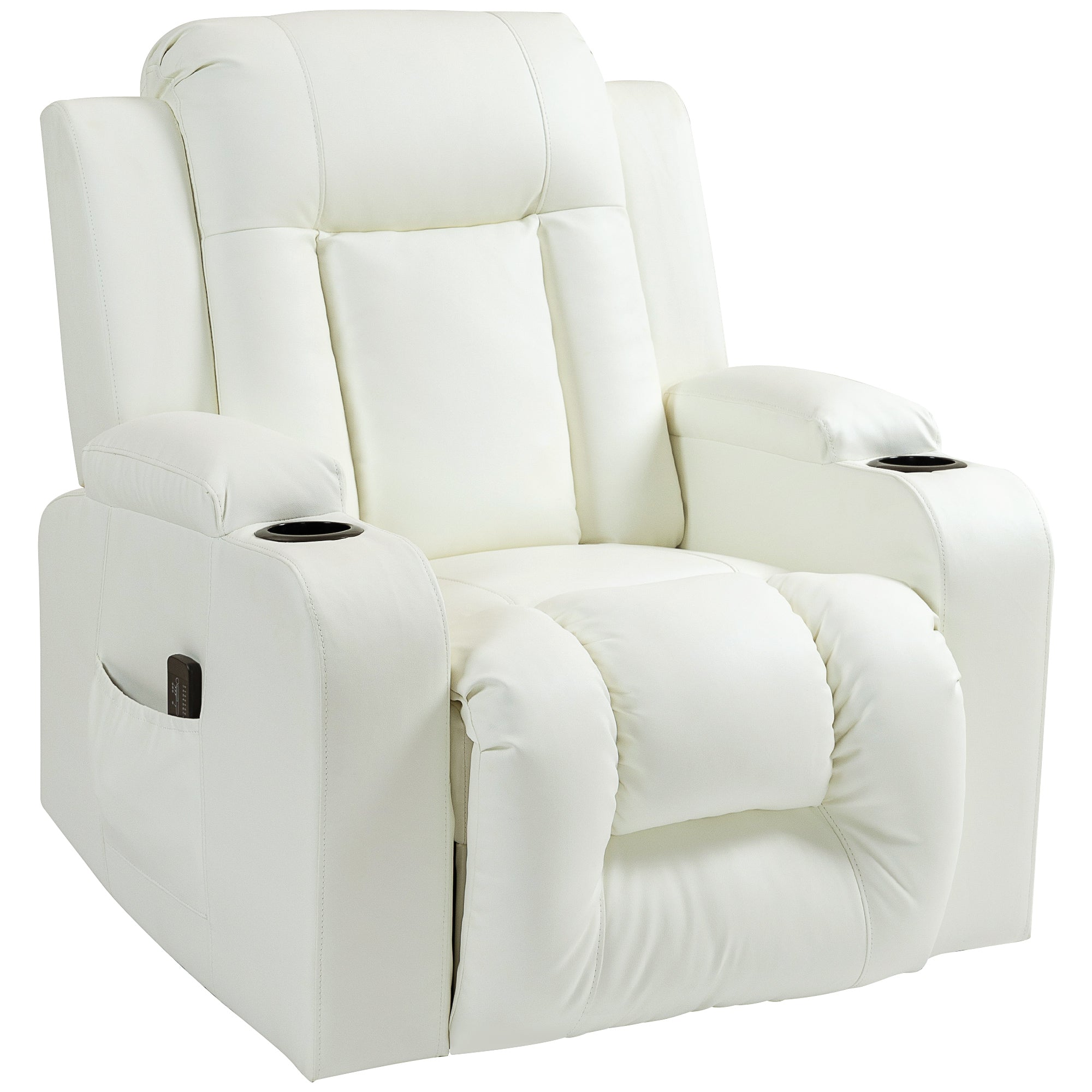 Massage Recliner Chair for Living Room with 8 Vibration, Overstuffed PU Leather Manual Reclining Chair with Wide Seat, Cup Holders, 360° Swivel, Rocking, Cream White Single Sofas at Gallery Canada