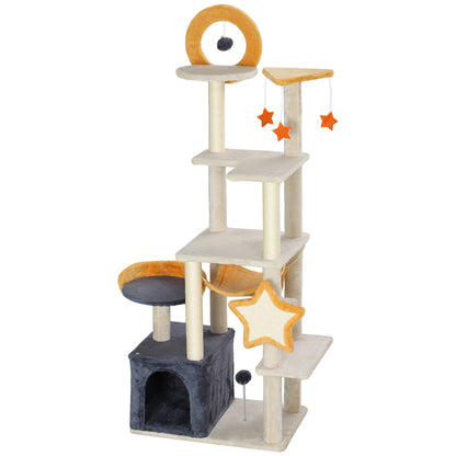 Star and Moon Themed Cat Tree with Cat Scratching Posts, Cat Condo, Bed, Scratching Board, Cat Toys, Beige Cat Towers   at Gallery Canada