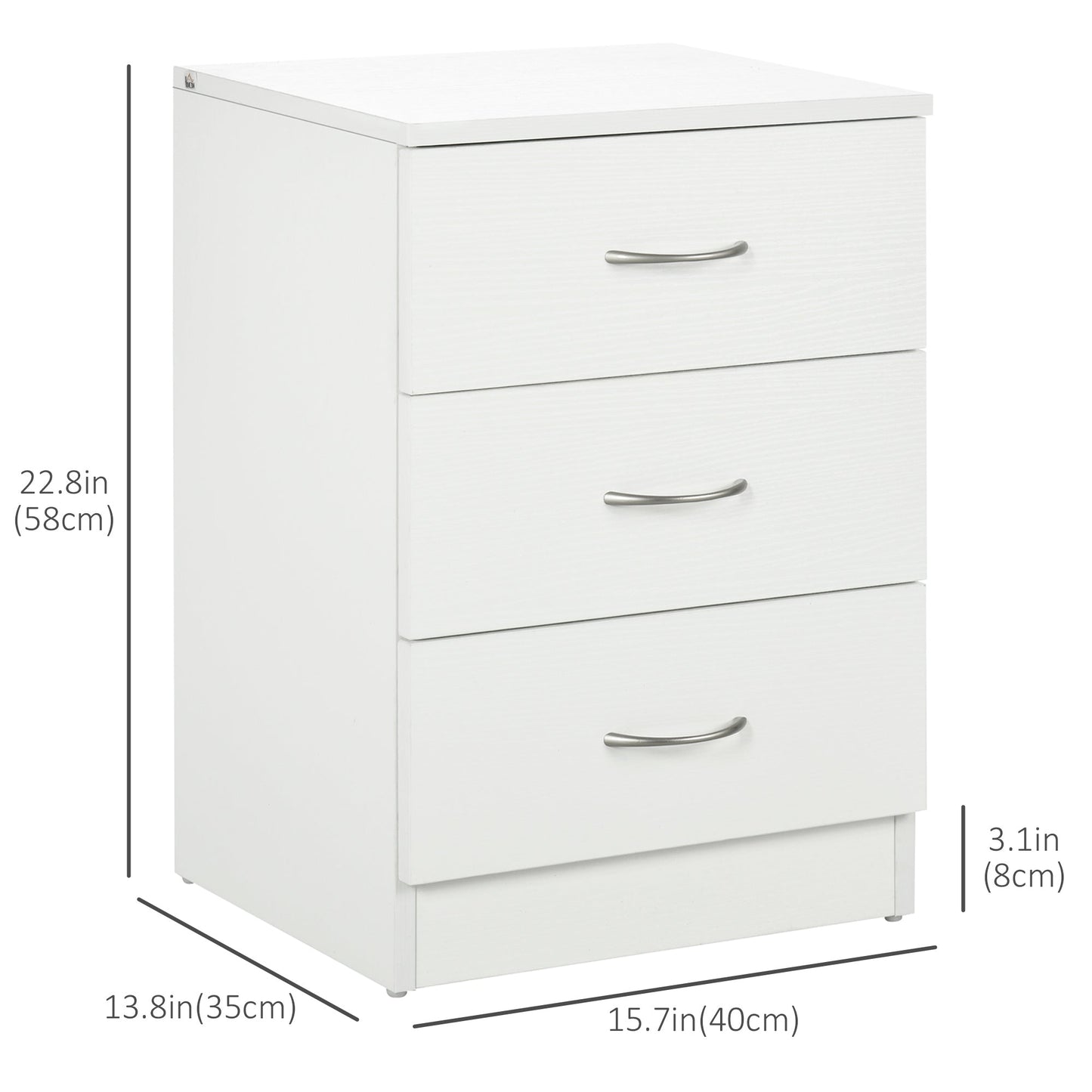 Bedside Table with 3 Drawers, Modern Wood Nightstand, Side Table with Anti-tipping Design for Bedroom, Set of 2, White Bedside Tables   at Gallery Canada