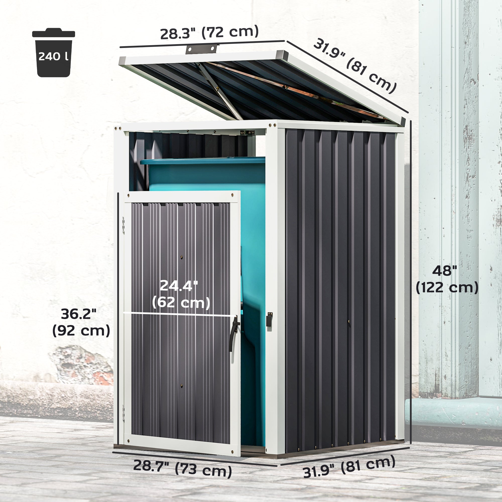 Single Garbage Bin Shed, Lockable Outdoor Storage Shed with Openable Lid, Galvanized Frame for Garden Patio, Dark Grey Sheds at Gallery Canada