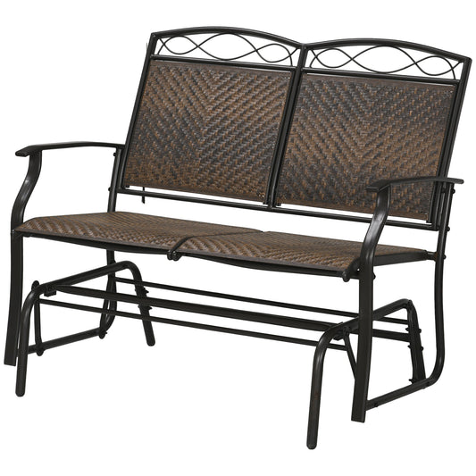 Outdoor Glider Loveseat, Steel Frame Rattan Gliding Chair, Mixed Brown - Gallery Canada