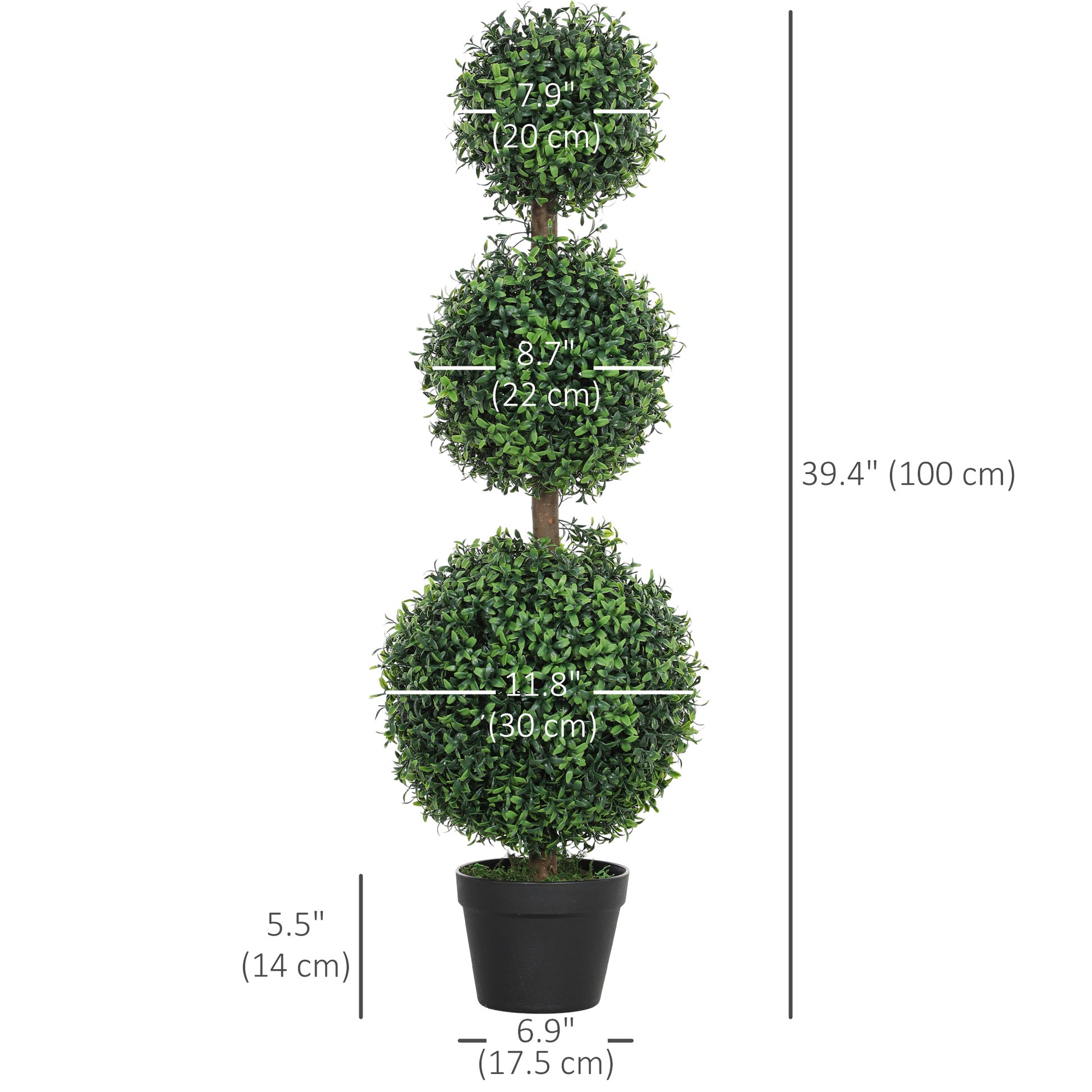 2 Pack 39.4" Artificial Trees, Boxwood Topiary Ball Trees with Pot for Indoor, Outdoor, Home Office, Living Room, Green Artificial Trees at Gallery Canada