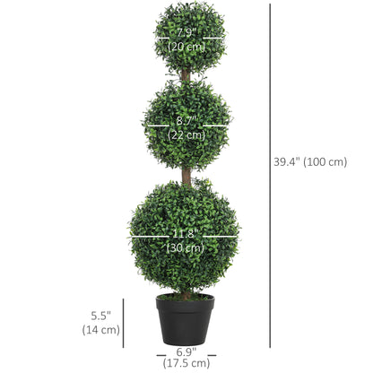 2 Pack 39.4" Artificial Trees, Boxwood Topiary Ball Trees with Pot for Indoor, Outdoor, Home Office, Living Room, Green Artificial Trees at Gallery Canada