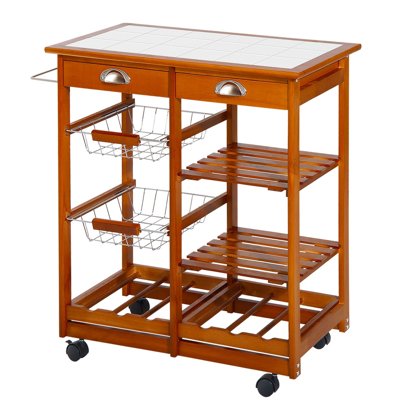 Rolling Kitchen Trolley Cart 4 Tier Storage Wooden Table Rack 2 Drawers Baskets Countertop Kitchen Islands & Kitchen Carts Honey Wood and White  at Gallery Canada