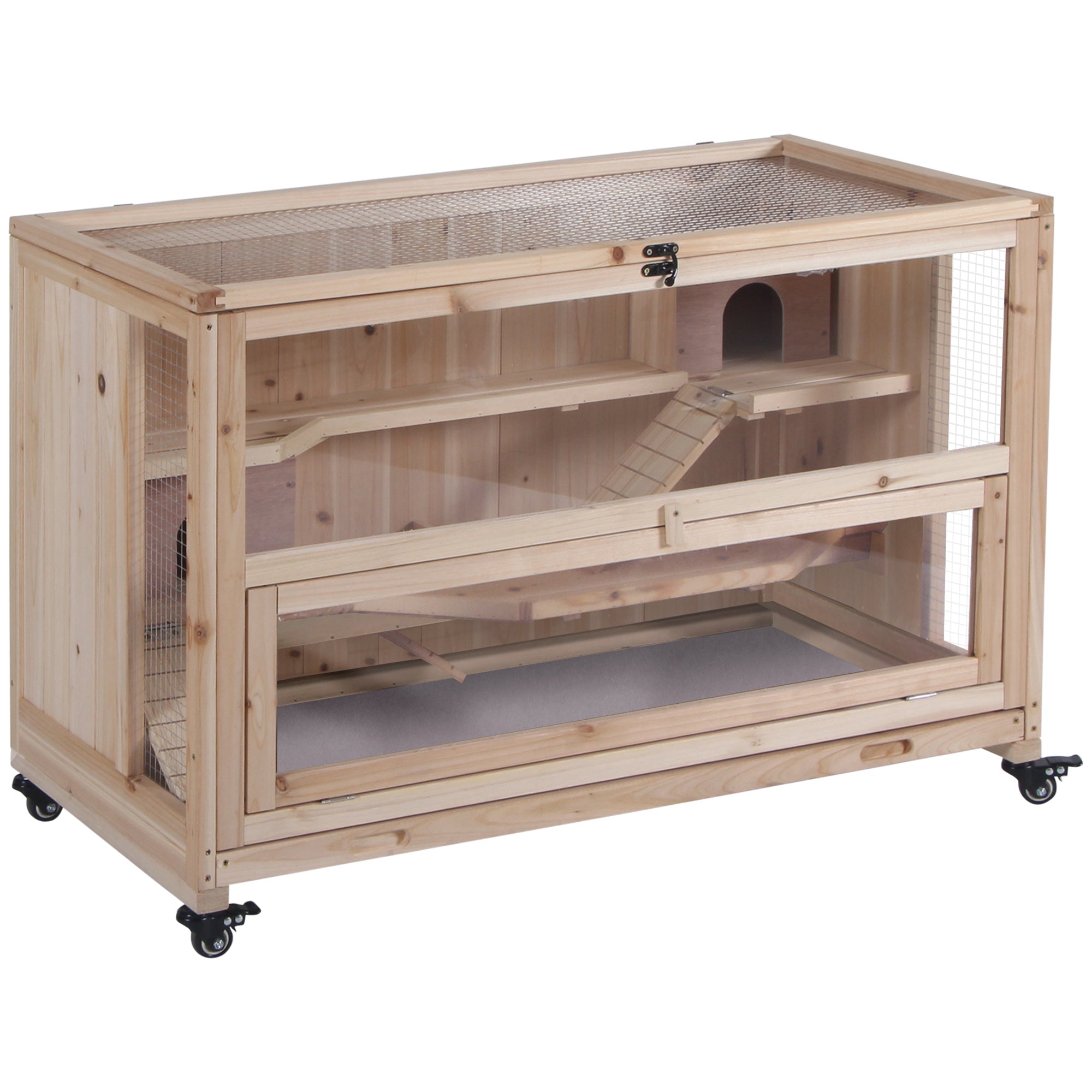 3 Tier Wooden Hamster Cage with Wheels for Dwarf Hamster, Nature Wood Hamster Cages at Gallery Canada