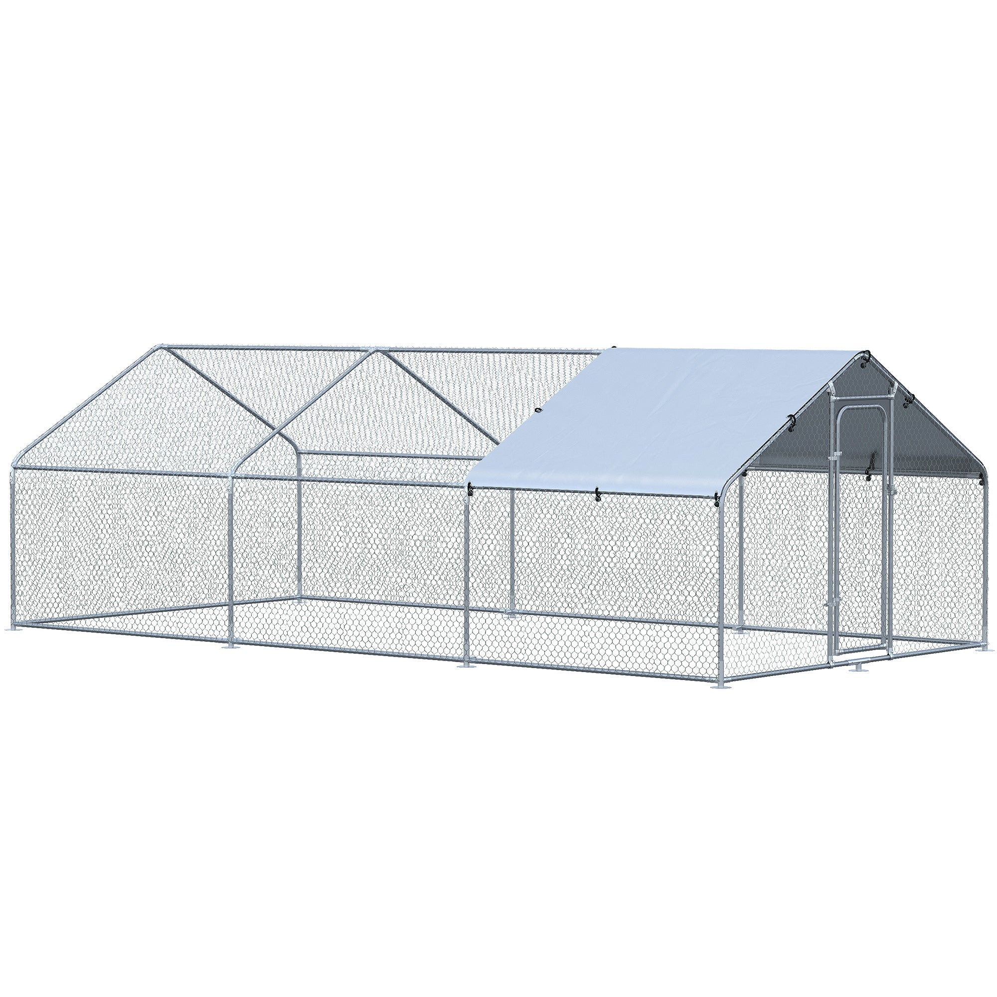 9.8' x 19.7' Metal Chicken Coop, Galvanized Walk-in Hen House, 3 Rooms Poultry Cage Outdoor with Waterproof UV-Protection Cover for Rabbits, Ducks Chicken Coops Silver  at Gallery Canada