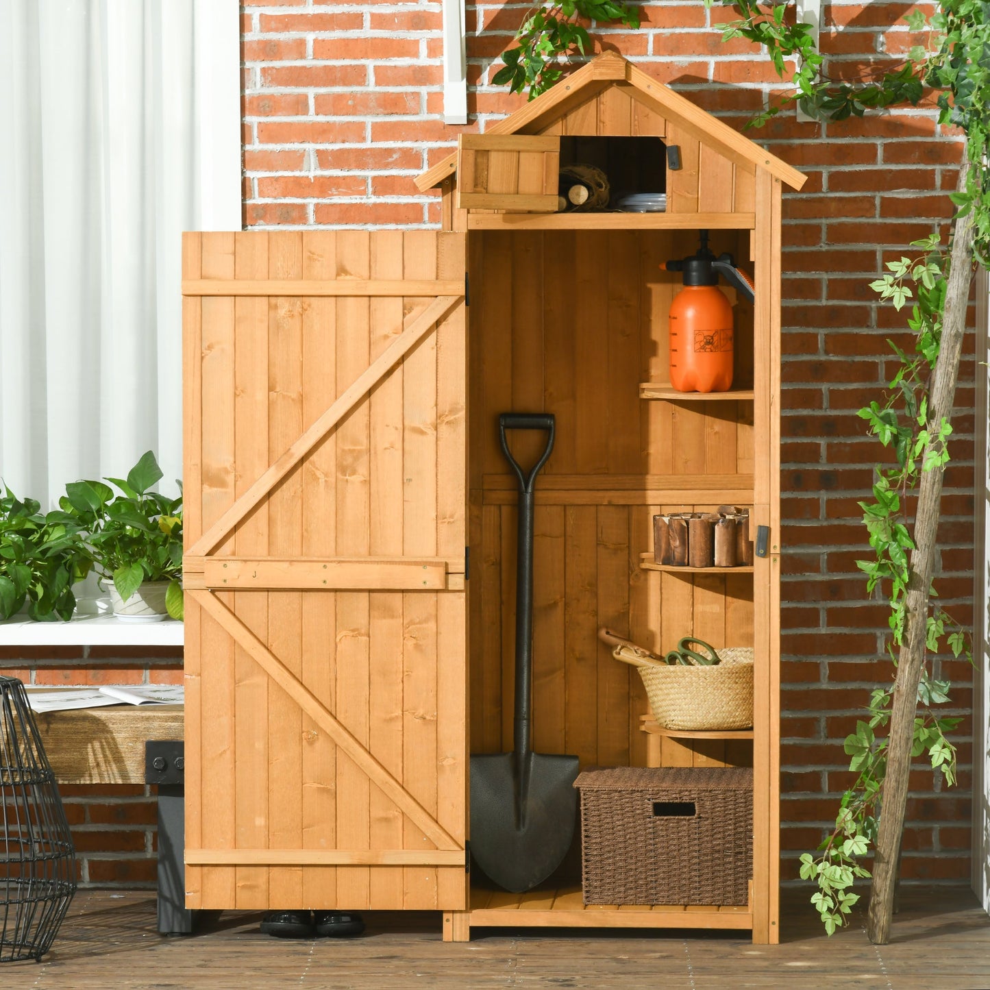 30" x 21" x 71" Garden Storage Shed, Outdoor Tool Utility Storage House with 3 Tier Shelves and Roof, Brown Sheds   at Gallery Canada