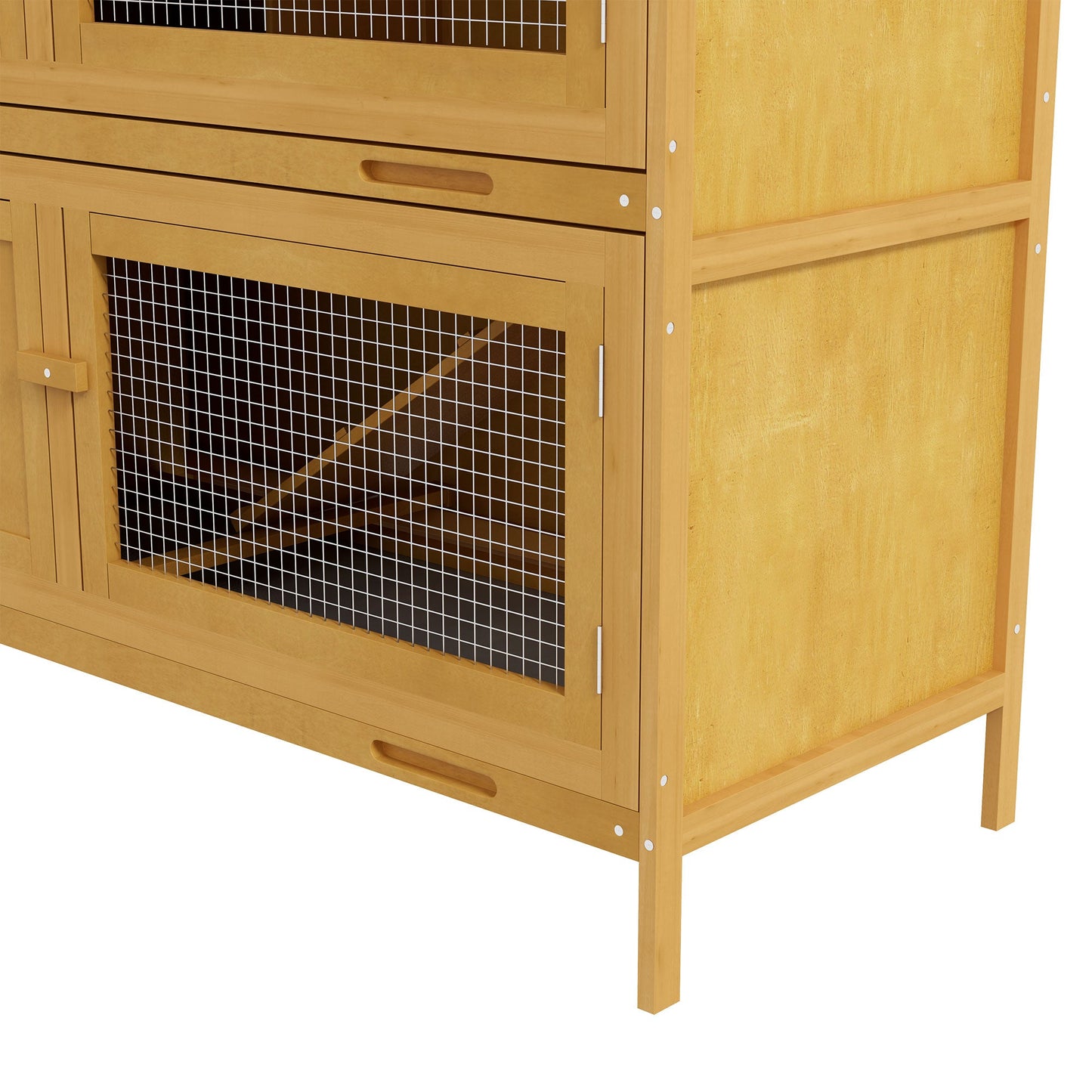 Wood Rabbit Hutch with 2 Large Main House, Ramp, Trays, Yellow Rabbit Hutch   at Gallery Canada