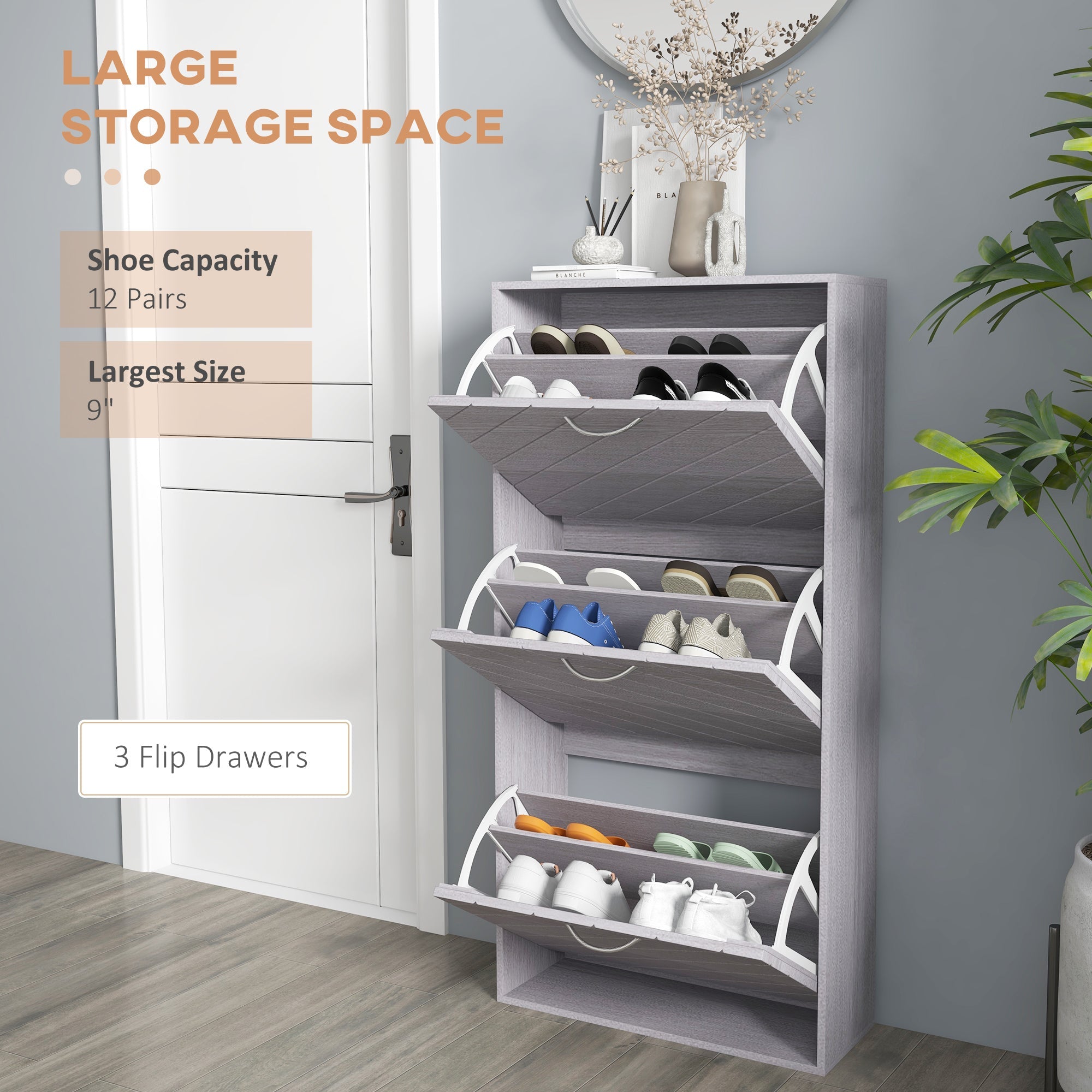 Shoe Storage Cabinet with 3 Flip Drawers, Narrow and Slim, 12 Pair of Shoes Organizer for Hallway, Entryway Shoe Storage Cabinets & Racks   at Gallery Canada