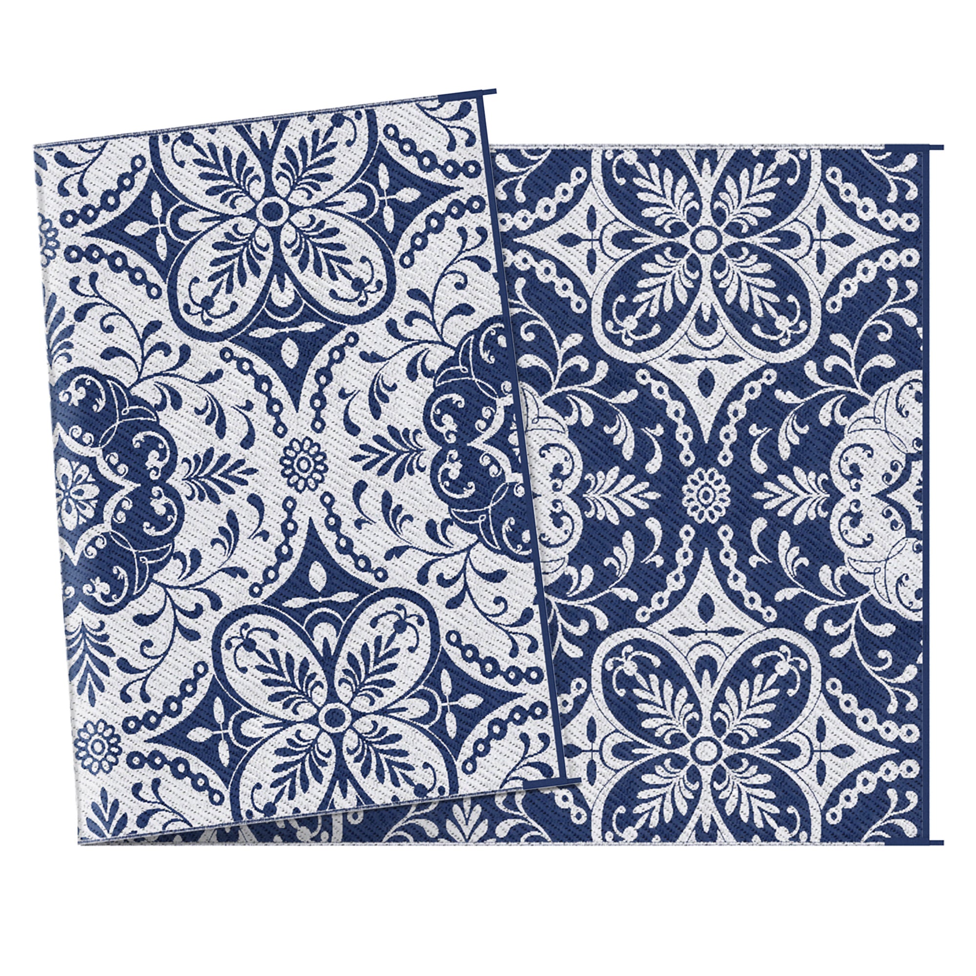 Portable Outdoor Rug with Carry Bag, 9' x 18' Reversible Mat, Waterproof Plastic Straw RV Rug for Backyard, Deck, Picnic, Beach, Camping, Blue &; White Flower Outdoor Reversible Rugs at Gallery Canada