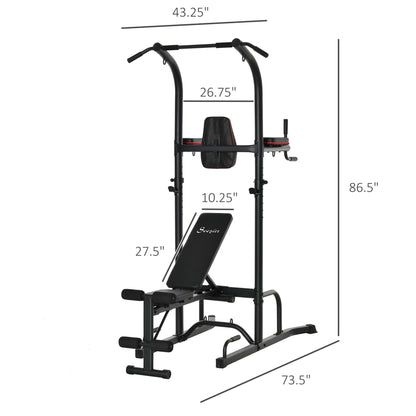 Multi-Function Training Stand Power Tower Station Gym Workout Equipment with Sit Up Bench, Pull Up Bar, Black Power Towers Black  at Gallery Canada