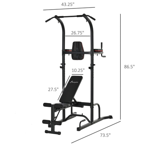 Multi-Function Training Stand Power Tower Station Gym Workout Equipment with Sit Up Bench, Pull Up Bar, Black