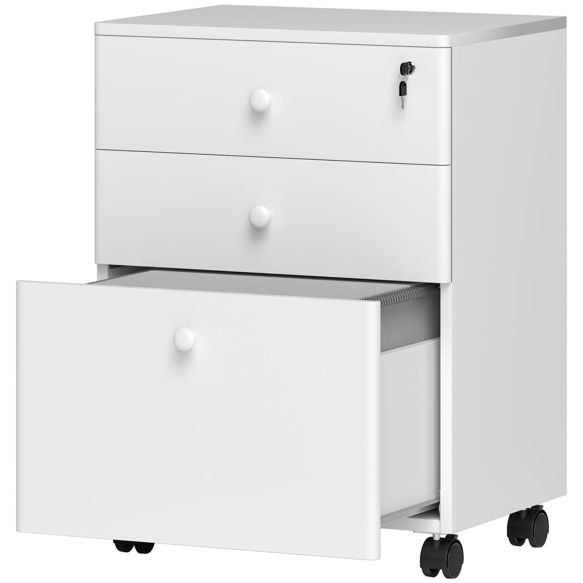 3-Drawer Small Filing Cabinet with Lock, Vertical Office Storage Cabinet with Wheels for Home Office, White Office Cabinets & Cupboards   at Gallery Canada