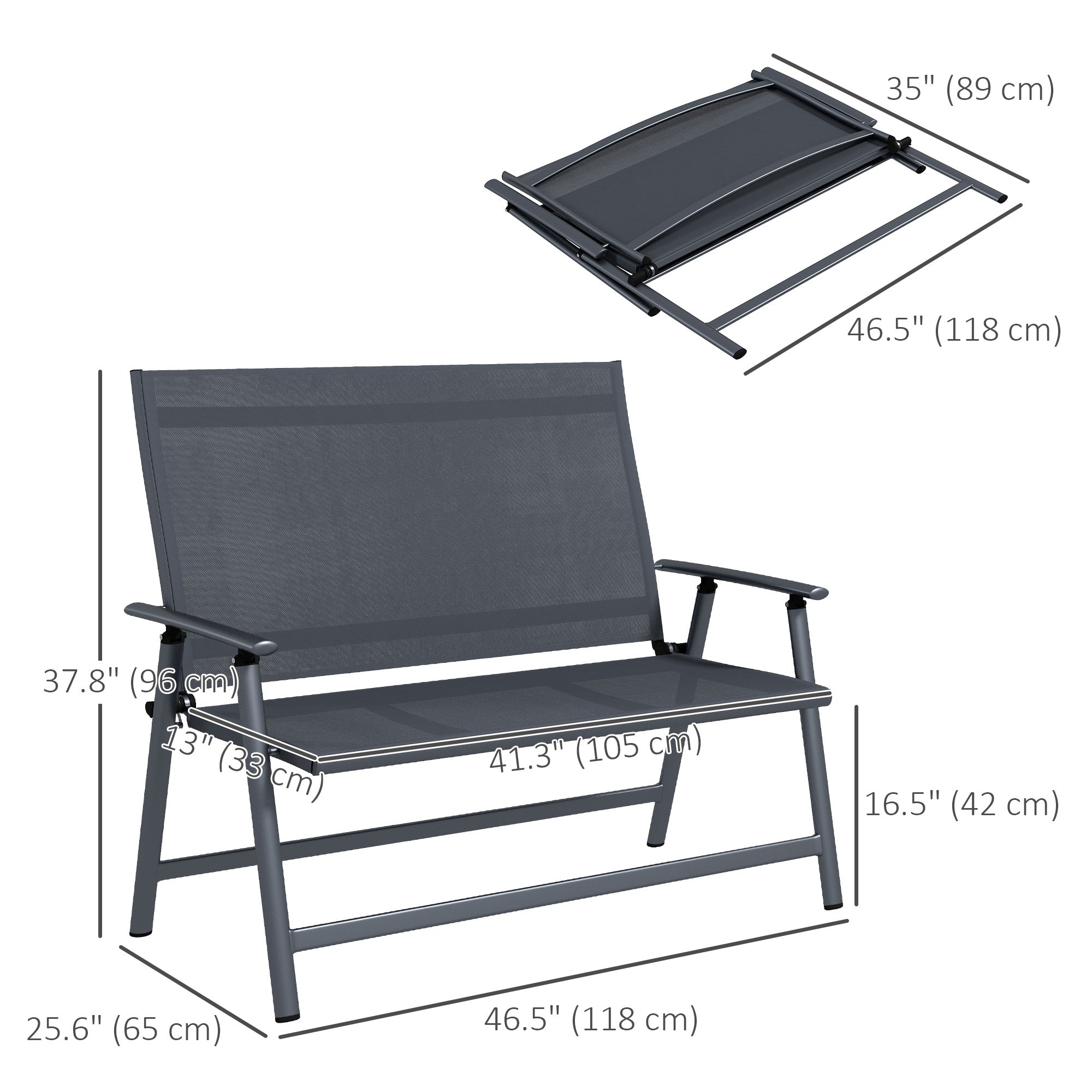 2-seater Folding Patio Camping Chair, Aluminum Frame Sports Chair with Armrest, Mesh Fabric Seat for Lawn Patio Chairs at Gallery Canada
