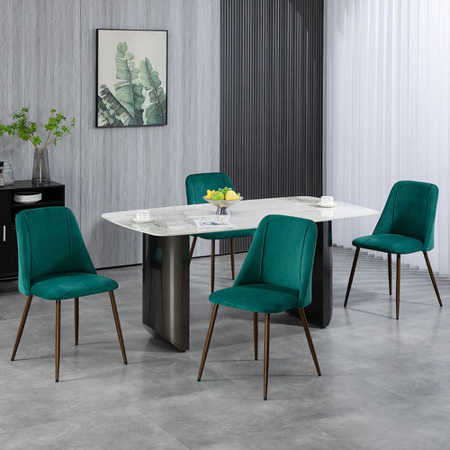 Upholstered Dining Chairs Set of 4, Velvet Accent Chair with Back and Wood-grain Steel Leg for Kitchen, Green