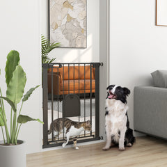 30"-32" Extra Wide Pet Gate Barrier with Small Door, 35"H Dog Gate with Safety Gate Barrier, Stair Pressure Fit, Black Houses, Kennels & Pens Black at Gallery Canada