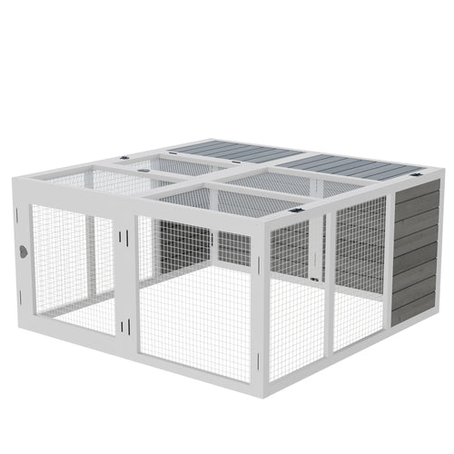 Rabbit Hutch with Openable Foldable Top, Door, for 1-4 Rabbits, for Outdoor, Backyard, Garden, Grey