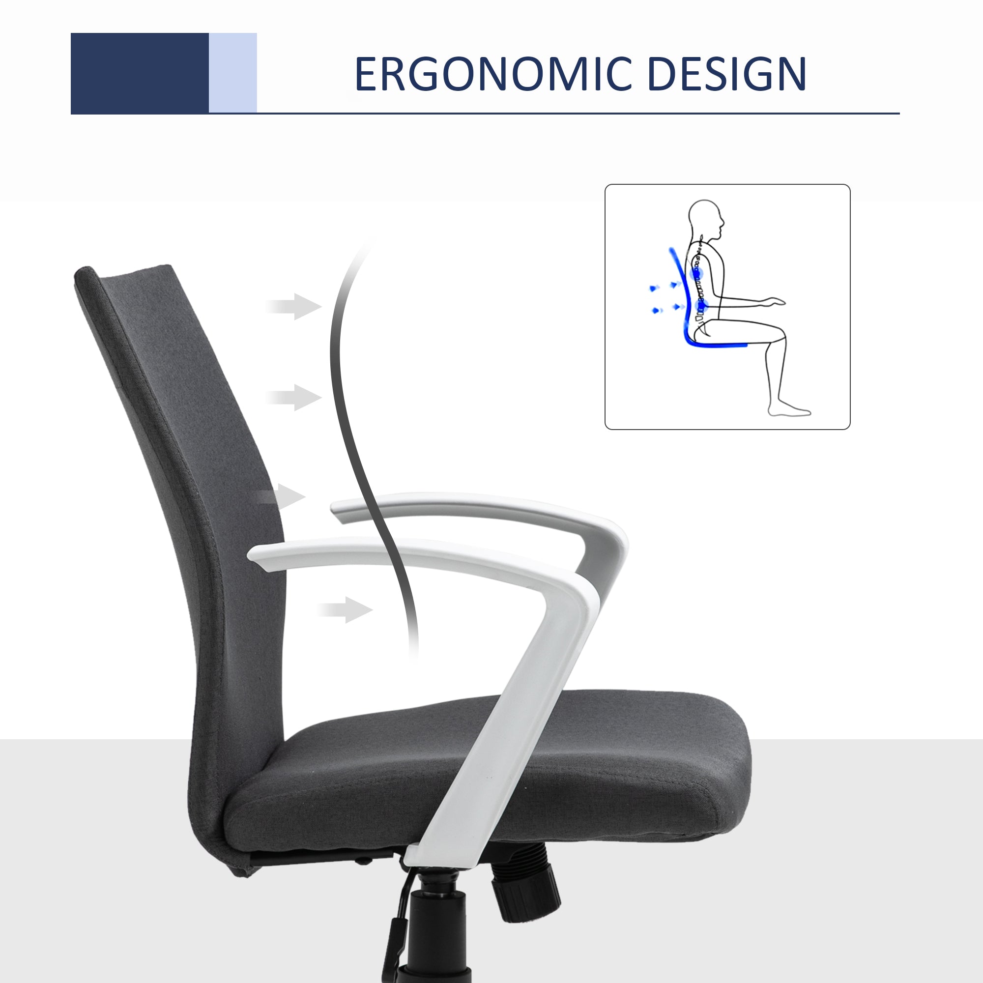 Linen Mid Back Office Chair With Tilt Function, Swivel Computer Chair, Charcoal Grey Task Chairs at Gallery Canada