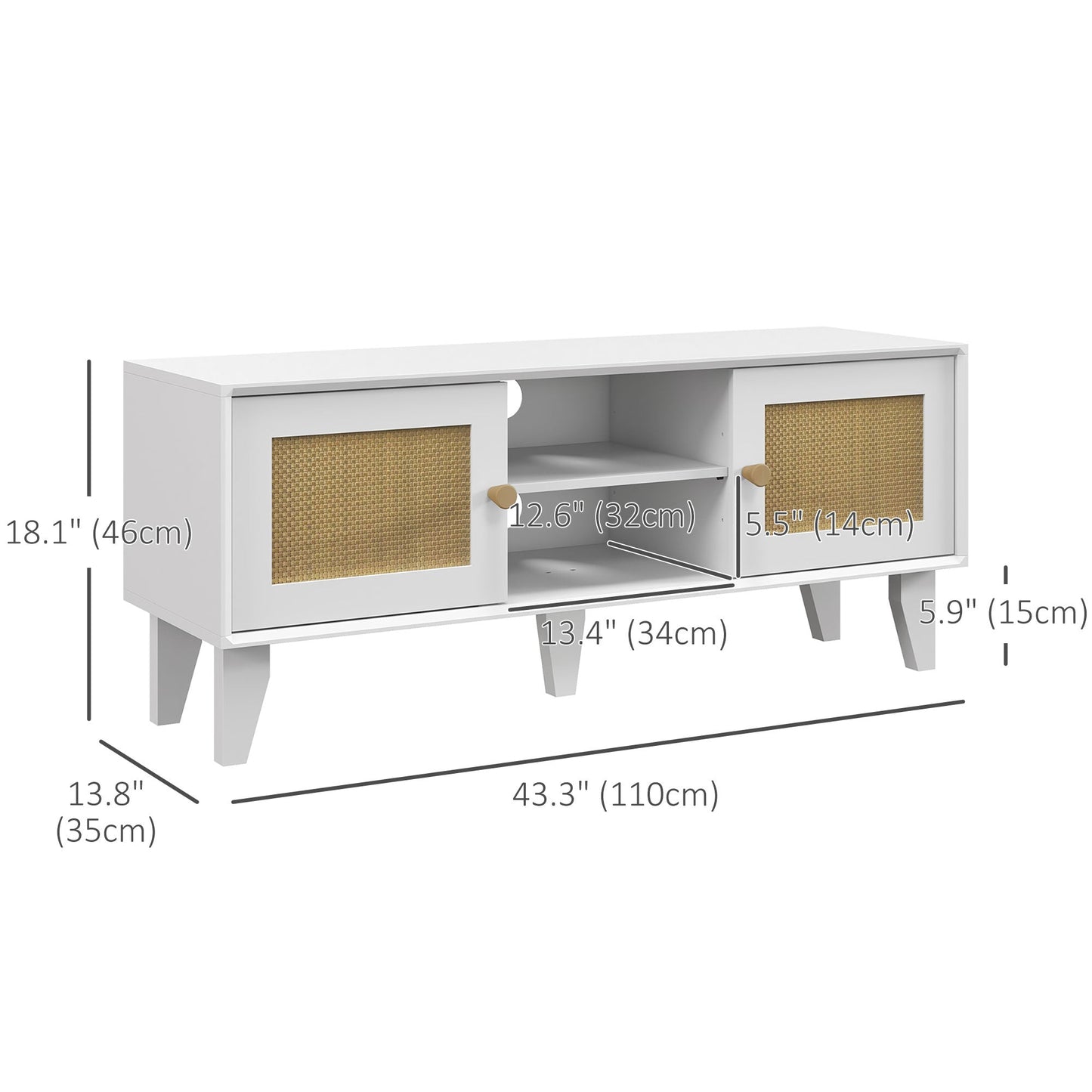 TV Stand Cabinet for 50-Inch, TV Table with 2 Rattan Doors, Television Stand with Adjustable Shelves and Cable Holes TV Stands   at Gallery Canada