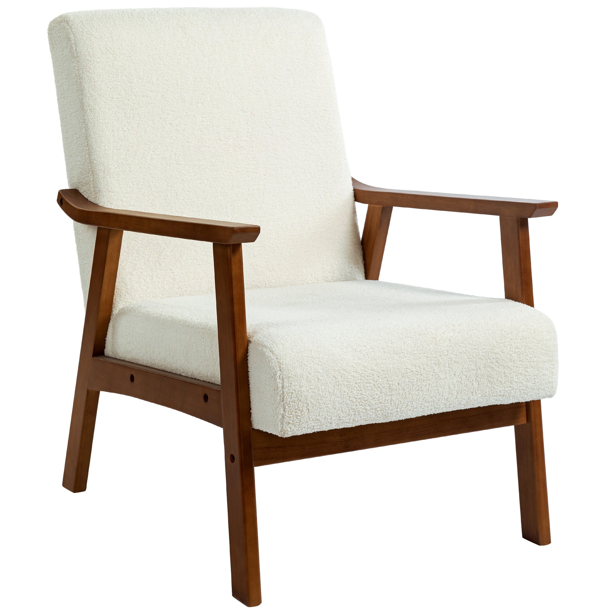 Living Room Chair Boucle Accent Chair for Bedroom with Wide Seat and Thick Padding, White Accent Chairs   at Gallery Canada