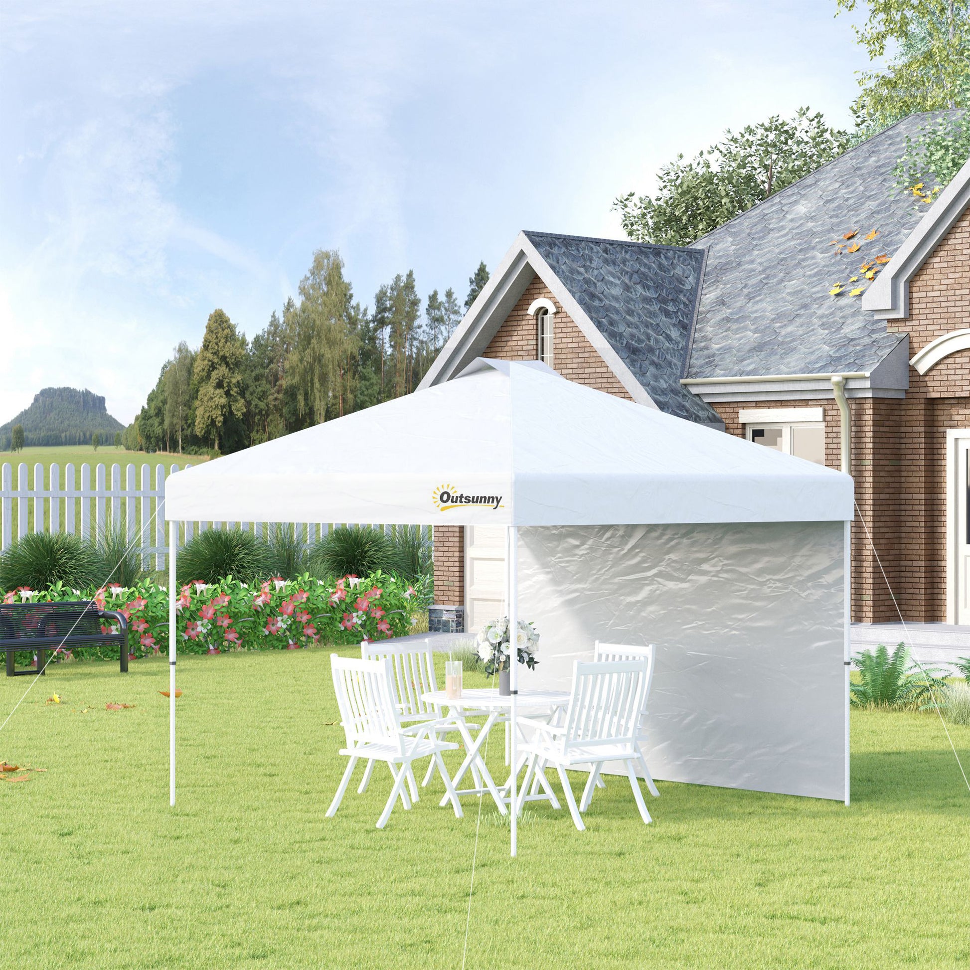 10' x 10' Pop Up Canopy Tent with Adjustable Height, 1 Sidewall, and Wheeled Carry Bag for Outdoor, Garden, Patio, White Pop Up Canopies White at Gallery Canada