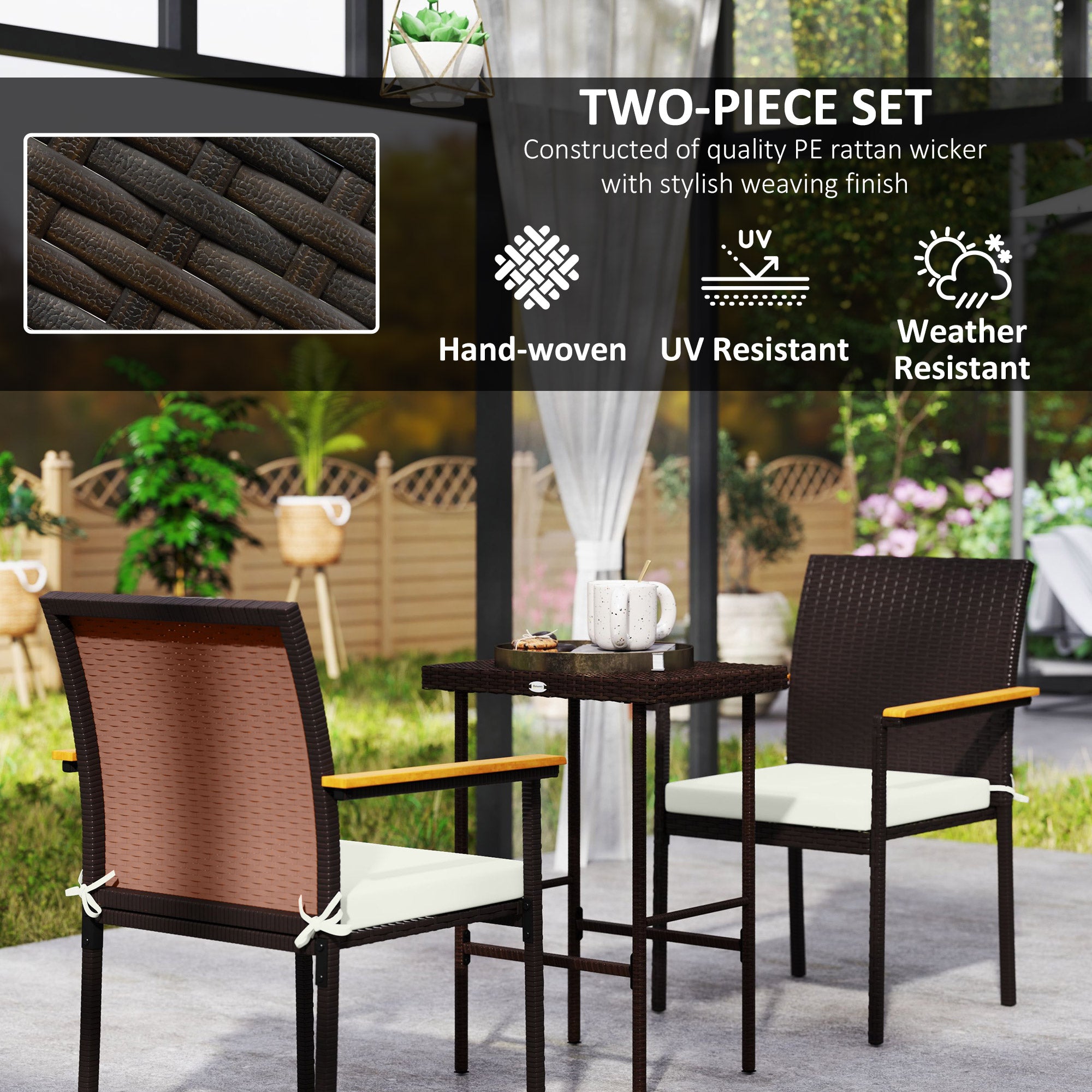 Stackable Wicker Patio Chairs Set of 2 with Removable Cushion, Armrest for Garden, Porch, Yard, Cream White Patio Chairs at Gallery Canada