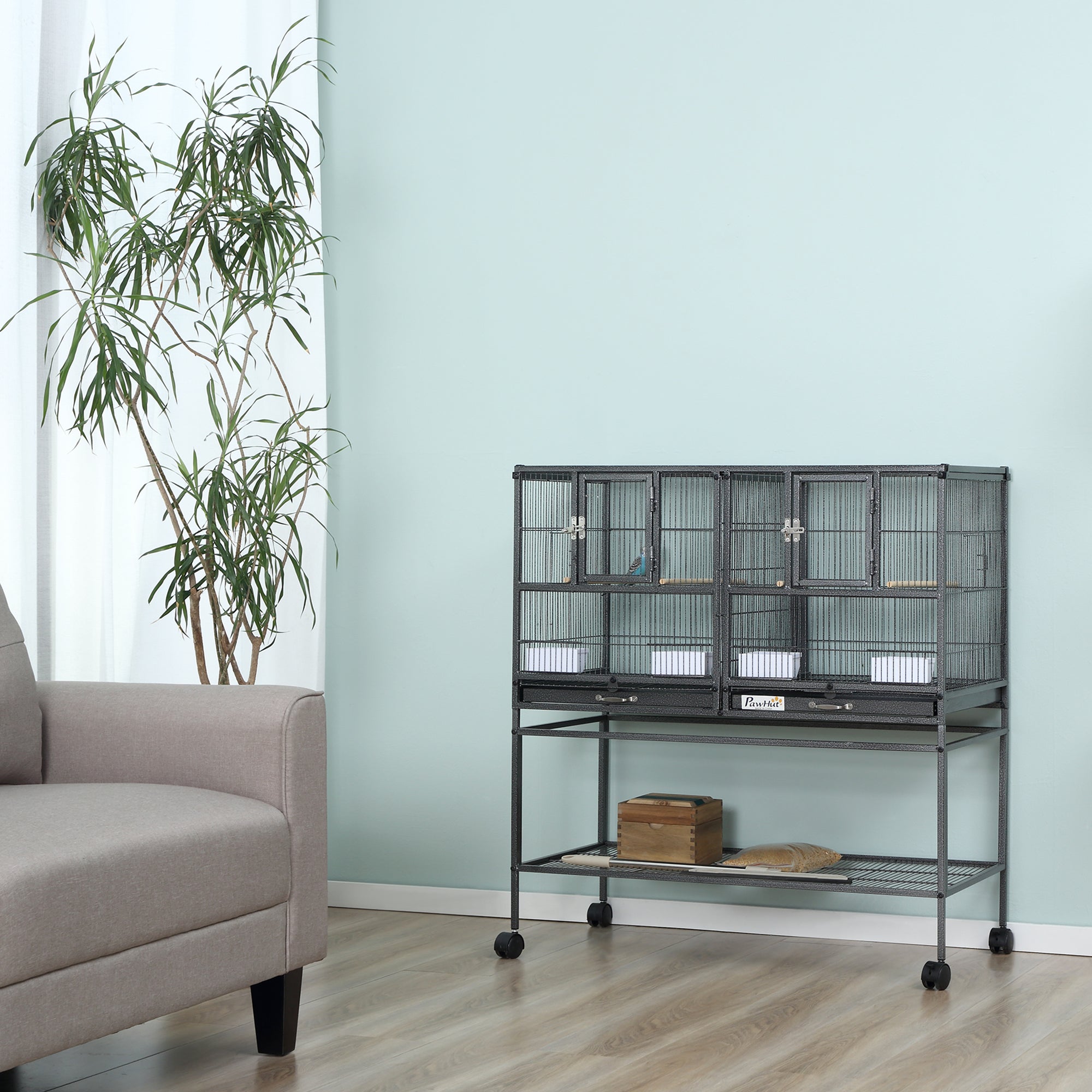 Large Double Rolling Metal Bird Cage Bird House w/ Removable Tray Storage Shelf Bird Cages at Gallery Canada