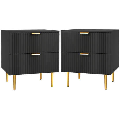 Bedside Table, Modern Nightstand with 2 Drawers, Side End Table with Metal Legs for Living Room, Bedroom, Black Bedside Tables   at Gallery Canada