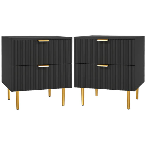 Bedside Table, Modern Nightstand with 2 Drawers, Side End Table with Metal Legs for Living Room, Bedroom, Black