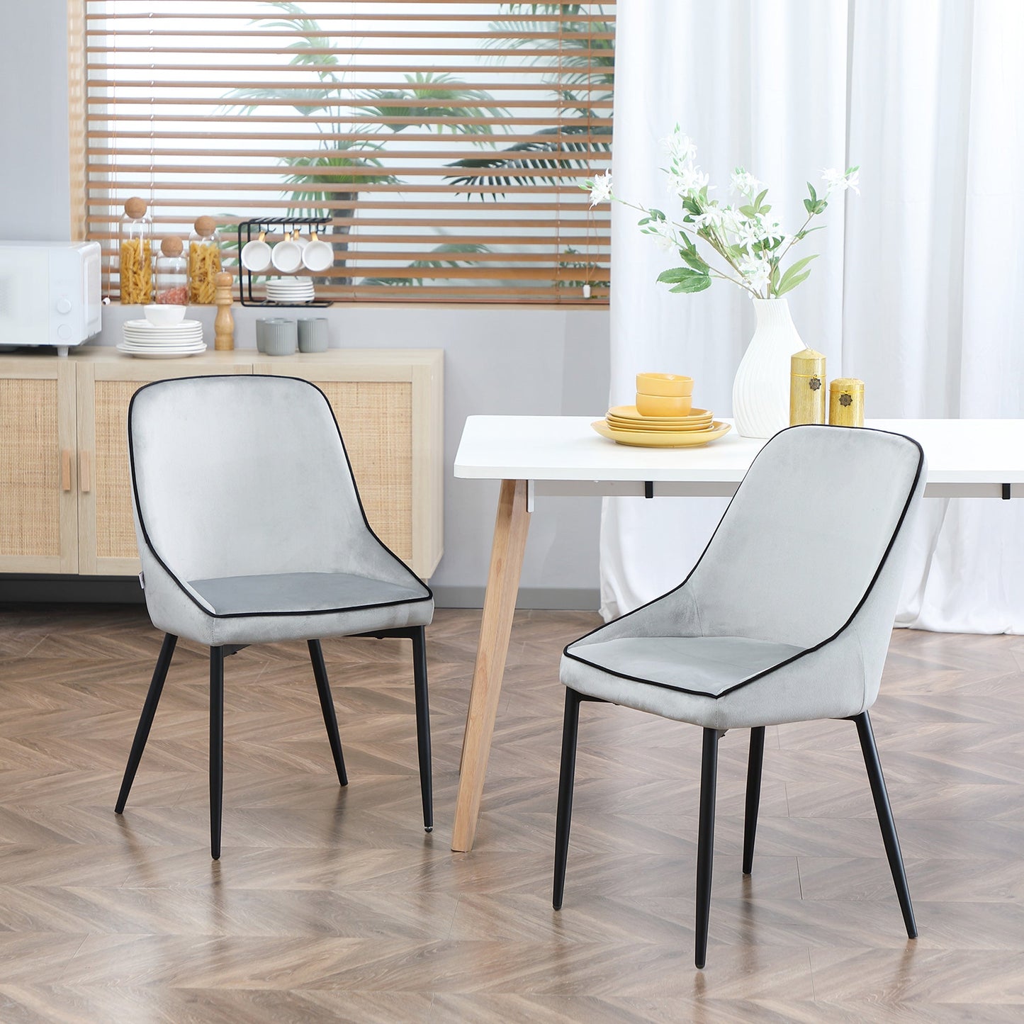 Dining Chairs Set of 2, Upholstered Velvet Kitchen Chairs, Accent Chair with Back, Steel Legs for Living Room,, Grey Bar Stools   at Gallery Canada