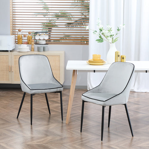 Dining Chairs Set of 2, Upholstered Velvet Kitchen Chairs, Accent Chair with Back, Steel Legs for Living Room,, Grey