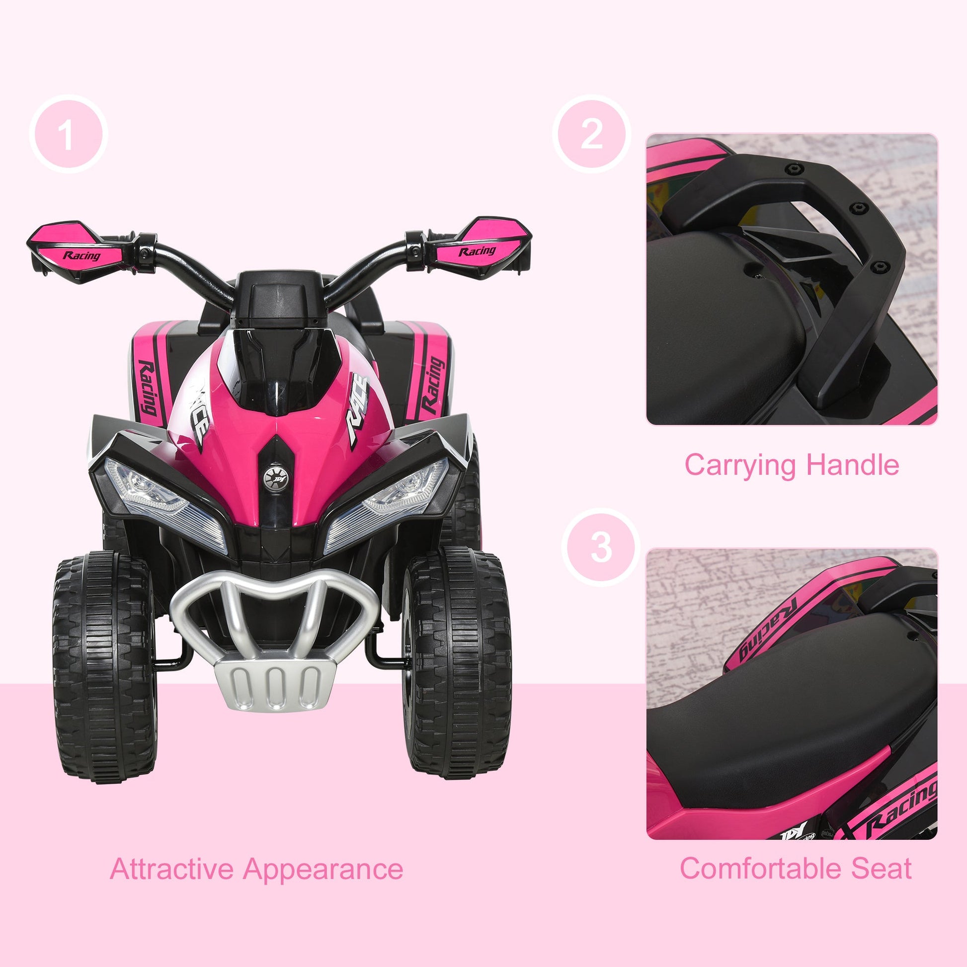 4-Wheel Ride-On Motorcycle Toy for Toddlers with Music and Lights, Pink Push Cars for Toddlers   at Gallery Canada