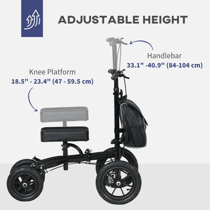 Adjustable Steerable Knee Walker, Foldable Knee Scooter with Rubber Wheels, Dual Brake, Crutch Alternative, Black Knee Walker & Wheelchair Ramps   at Gallery Canada