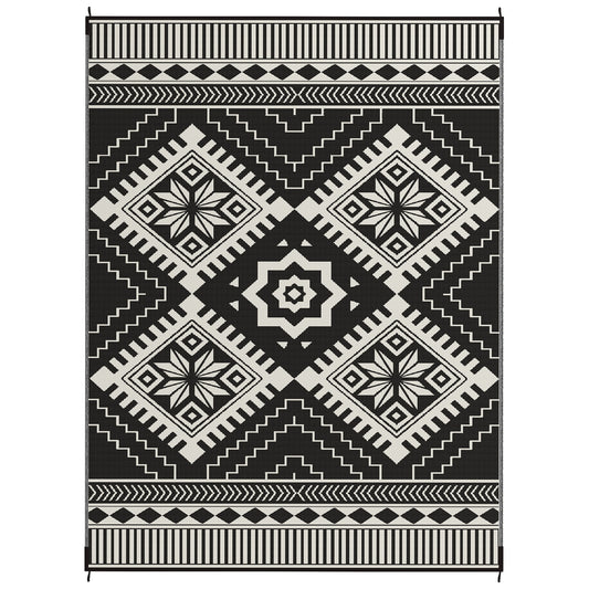 9' x 12' Outdoor RV Rug, Reversible Patio Floor Mat with Carry Bag, Toothed Rhombus, White and Black Garden Decor at Gallery Canada