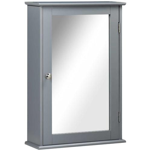 Bathroom Mirror Cabinet, Wall Mounted Medicine Cabinet, Storage Cupboard with Door and Shelves, Grey