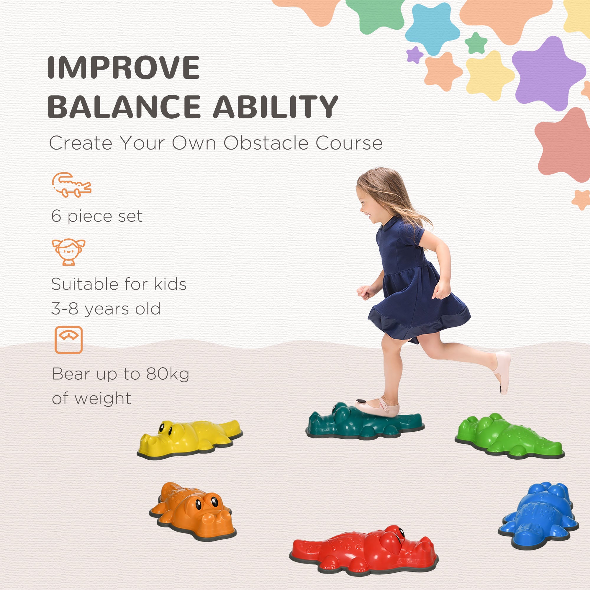 6Pcs Balance Stepping Stones with Anti-slip Edge, Obstacle Course Indoor Outdoor Play Equipment Toys, Stackable Gym Sets & Swings   at Gallery Canada