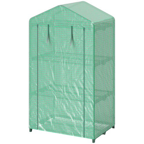 3 Tier Mini Greenhouse, Portable Flower Stand with Shelf Clips, Indoor Greenhouse with Steel Frame, Green