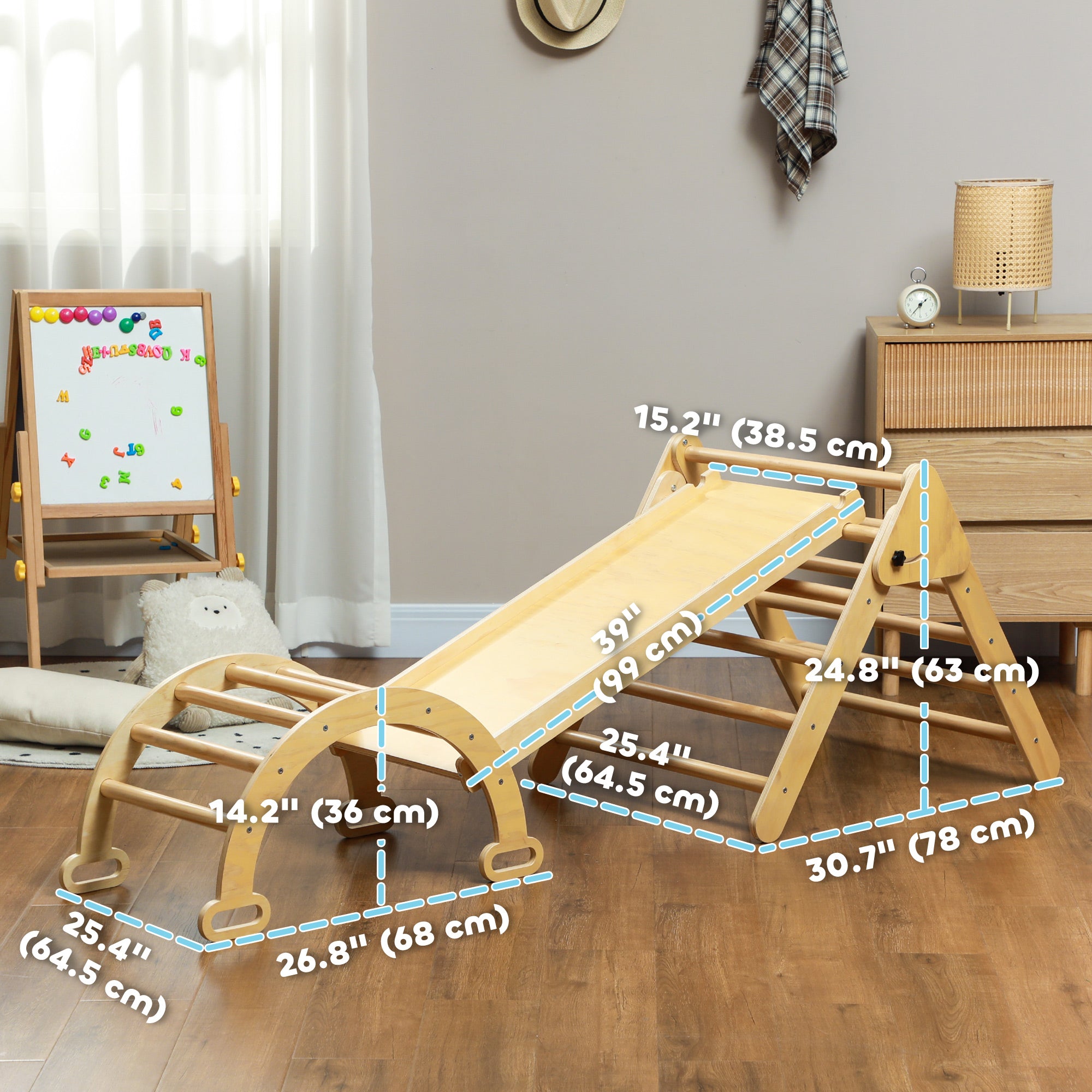 5 in 1 Pikler Triangle Set with Ladder, Ramp, Arch, for 18-48 months, Nature Wood Baby Gym & Playmats   at Gallery Canada